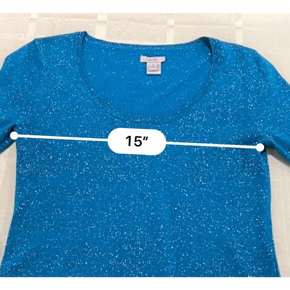 Vtg Cache Y2K Scoop Neck Women’s Med Blouse Blue Metallic Shimmer Holiday Top - Picture 6 of 8
